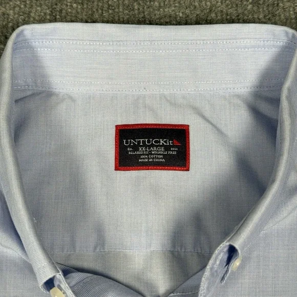 Untuckit Hillstowe WF Shirt Mens 2XL Blue Cotton Short Sleeve Business Casual - Picture 2 of 7